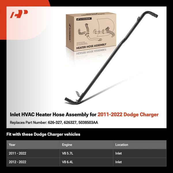 Inlet HVAC Heater Hose Assembly for 2011-2022 Dodge Charger
