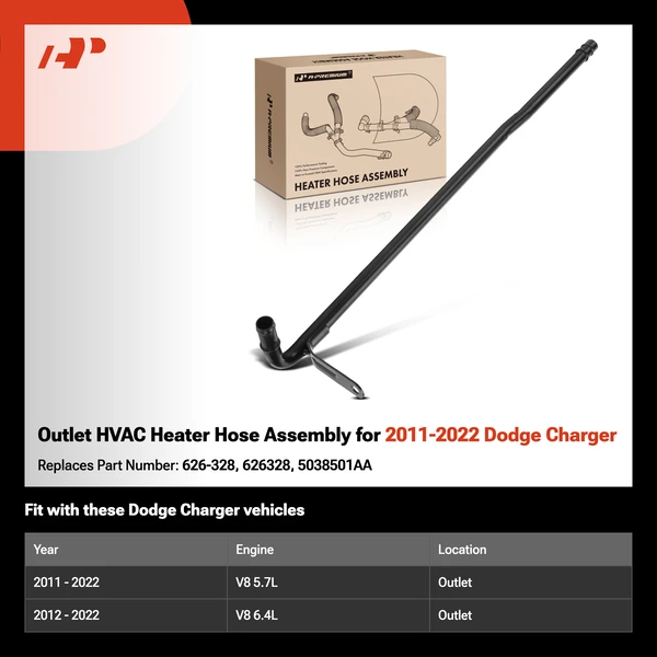 Outlet HVAC Heater Hose Assembly for 2011-2022 Dodge Charger
