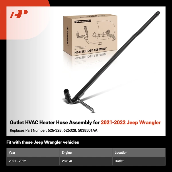 Outlet HVAC Heater Hose Assembly for 2021-2022 Jeep Wrangler