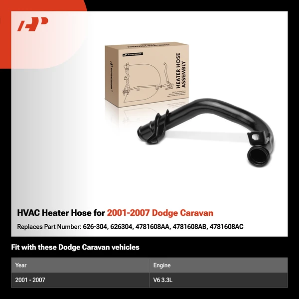 HVAC Heater Hose for 2001-2007 Dodge Caravan