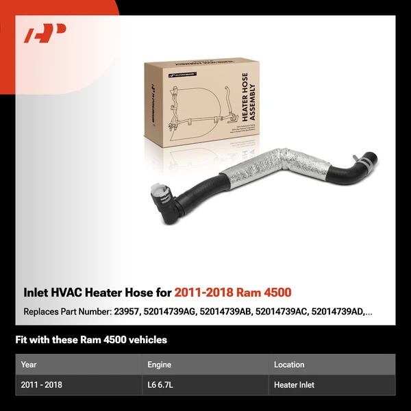 Inlet HVAC Heater Hose for 2011-2018 Ram 4500