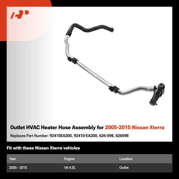 Outlet HVAC Heater Hose Assembly for 2005-2015 Nissan Xterra