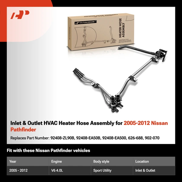 Inlet & Outlet HVAC Heater Hose Assembly for 2005-2012 Nissan Pathfinder