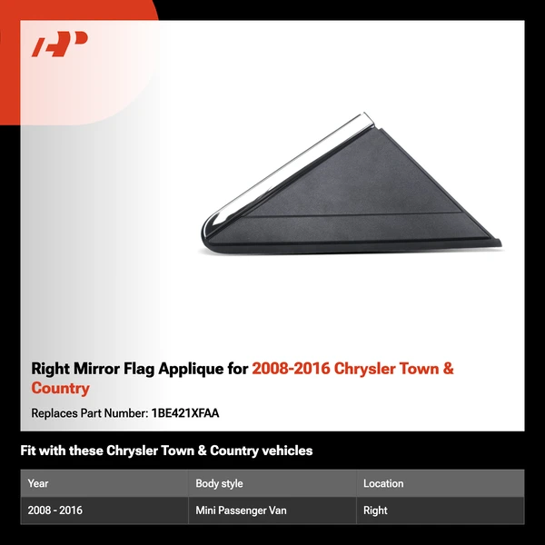 Right Mirror Flag Applique for 2008-2016 Chrysler Town & Country