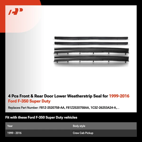 4 Pcs Front & Rear Door Lower Weatherstrip Seal for 1999-2016 Ford F-350 Super Duty
