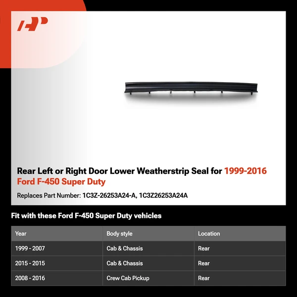 Rear Left or Right Door Lower Weatherstrip Seal for 1999-2016 Ford F-450 Super Duty