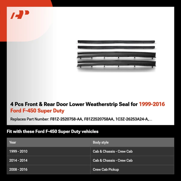 4 Pcs Front & Rear Door Lower Weatherstrip Seal for 1999-2016 Ford F-450 Super Duty