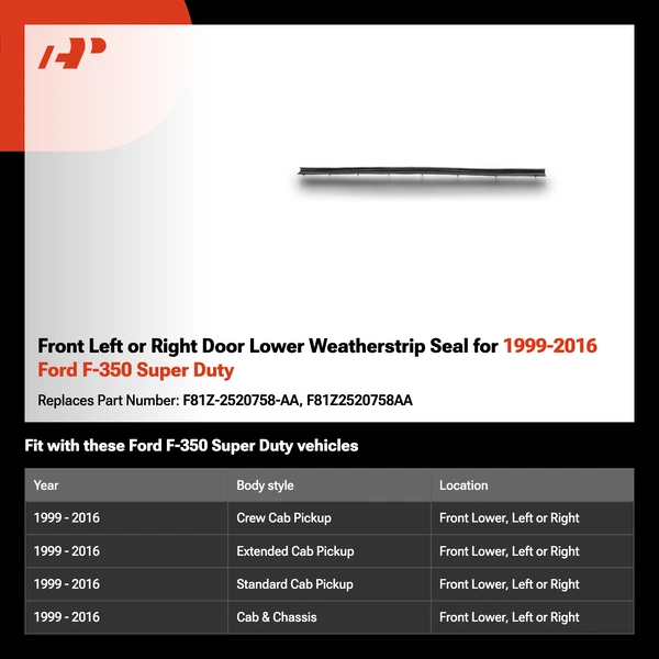 Front Left or Right Door Lower Weatherstrip Seal for 1999-2016 Ford F-350 Super Duty