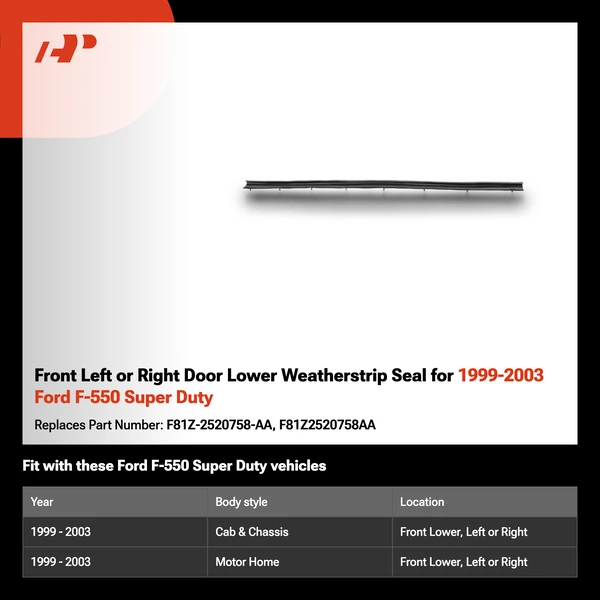 Front Left or Right Door Lower Weatherstrip Seal for 1999-2003 Ford F-550 Super Duty