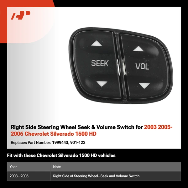 Right Side Steering Wheel Seek & Volume Switch for 2003 2005-2006 Chevrolet Silverado 1500 HD