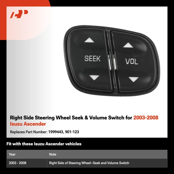 Right Side Steering Wheel Seek & Volume Switch for 2003-2008 Isuzu Ascender