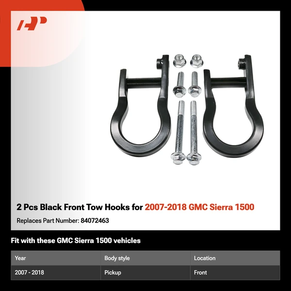 2 Pcs Black Front Tow Hooks for 2007-2018 GMC Sierra 1500