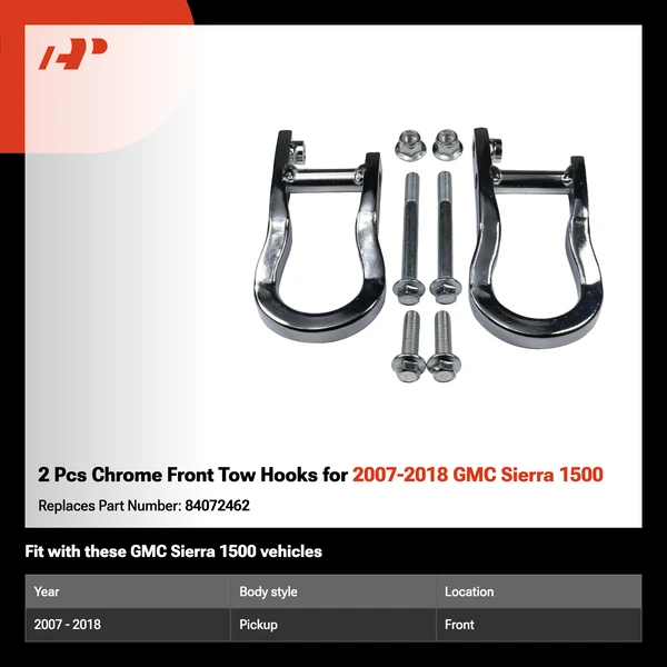 2 Pcs Chrome Front Tow Hooks for 2007-2018 GMC Sierra 1500