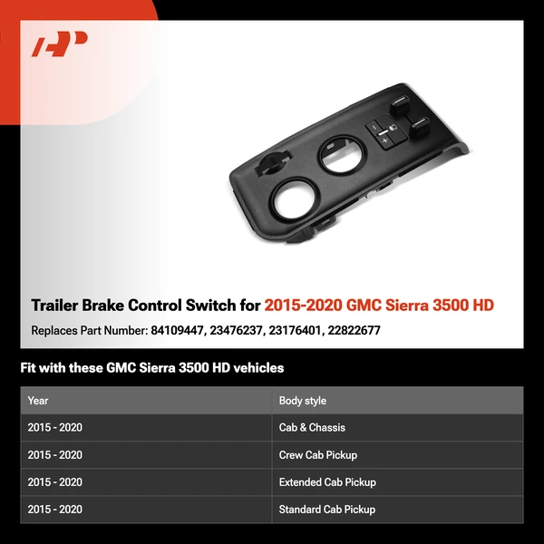 Trailer Brake Control Switch for 2015-2020 GMC Sierra 3500 HD