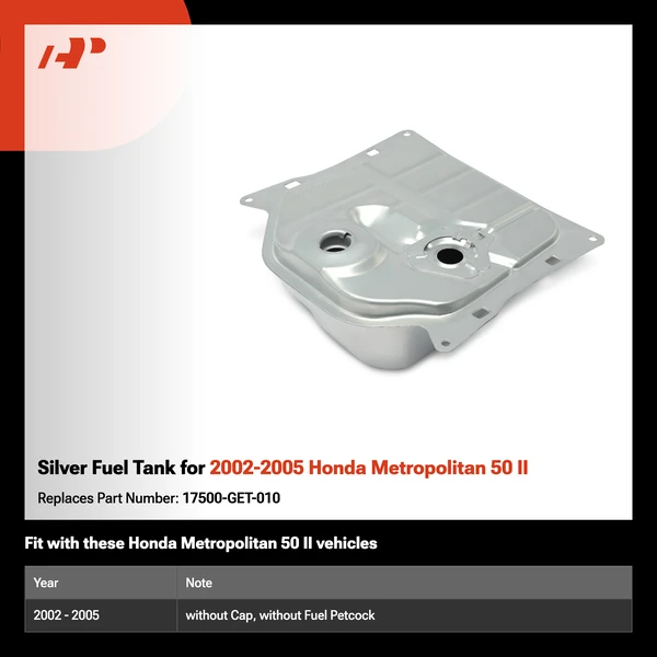 Silver Fuel Tank for 2002-2005 Honda Metropolitan 50 II