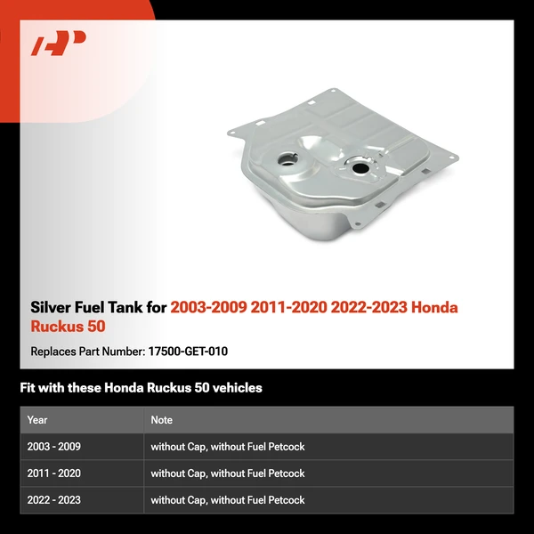 Silver Fuel Tank for 2003-2009 2011-2020 2022-2023 Honda Ruckus 50