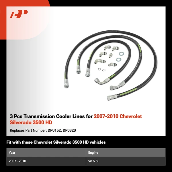 3 Pcs Transmission Cooler Lines for 2007-2010 Chevrolet Silverado 3500 HD