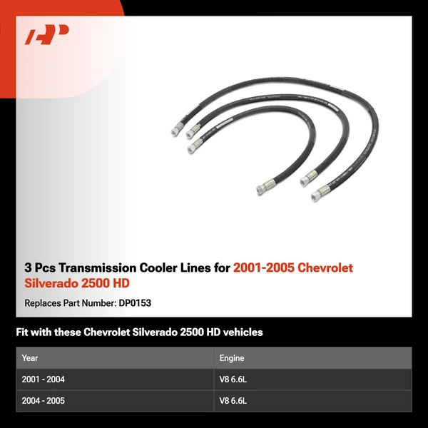 3 Pcs Transmission Cooler Lines for 2001-2005 Chevrolet Silverado 2500 HD