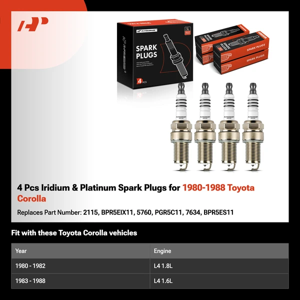 4 Pcs Iridium & Platinum Spark Plugs for 1980-1988 Toyota Corolla