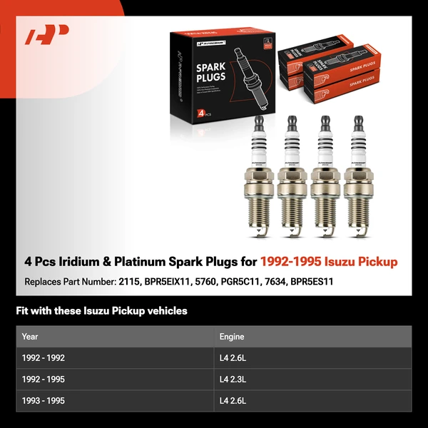 4 Pcs Iridium & Platinum Spark Plugs for 1992-1995 Isuzu Pickup
