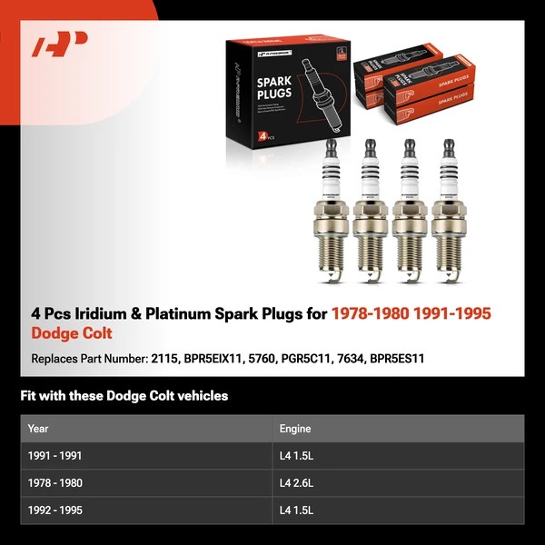 4 Pcs Iridium & Platinum Spark Plugs for 1978-1980 1991-1995 Dodge Colt