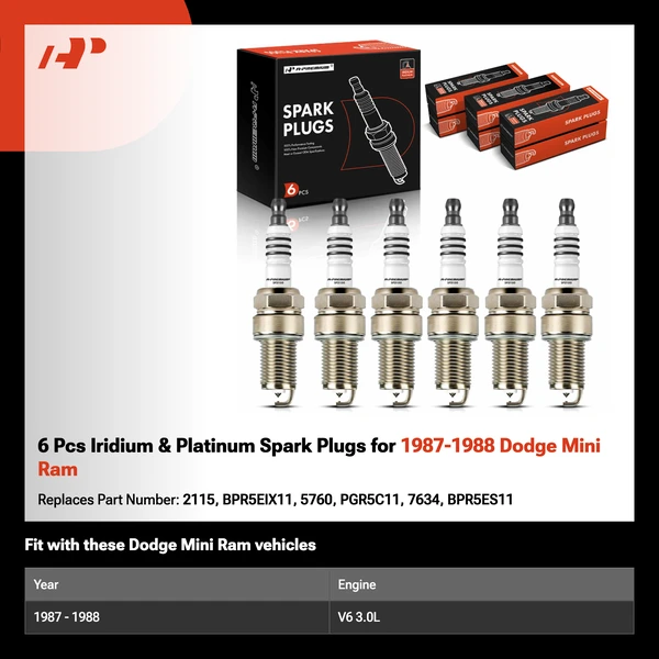 6 Pcs Iridium & Platinum Spark Plugs for 1987-1988 Dodge Mini Ram