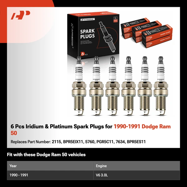 6 Pcs Iridium & Platinum Spark Plugs for 1990-1991 Dodge Ram 50