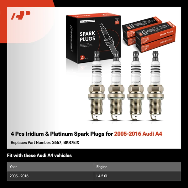 4 Pcs Iridium & Platinum Spark Plugs for 2005-2016 Audi A4