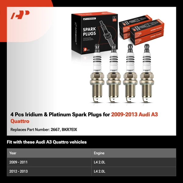 4 Pcs Iridium & Platinum Spark Plugs for 2009-2013 Audi A3 Quattro