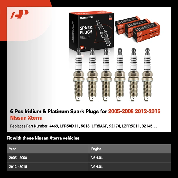 6 Pcs Iridium & Platinum Spark Plugs for 2005-2008 2012-2015 Nissan Xterra
