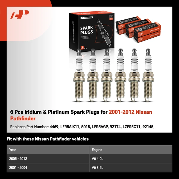 6 Pcs Iridium & Platinum Spark Plugs for 2001-2012 Nissan Pathfinder