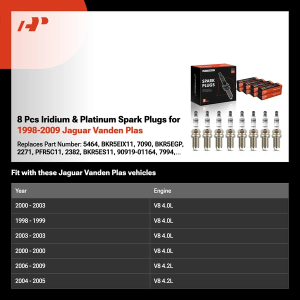 8 Pcs Iridium & Platinum Spark Plugs for 1998-2009 Jaguar Vanden Plas