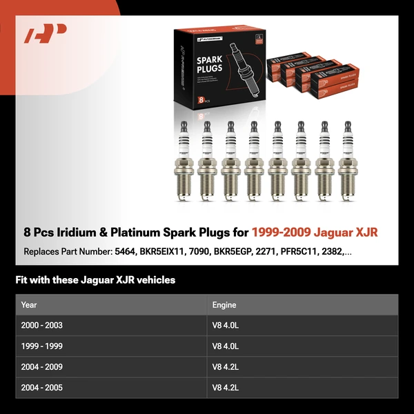 8 Pcs Iridium & Platinum Spark Plugs for 1999-2009 Jaguar XJR