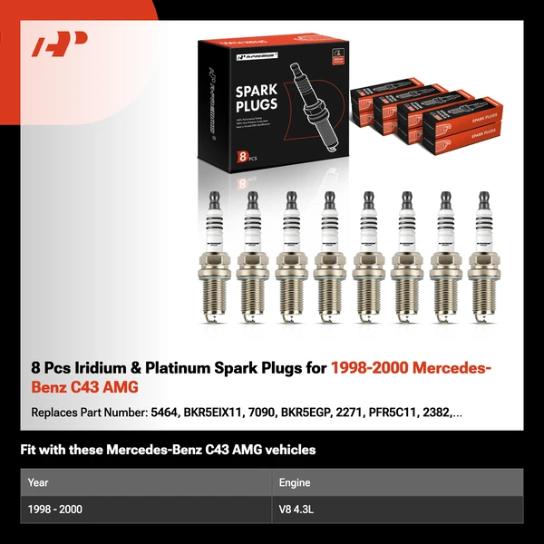 8 Pcs Iridium & Platinum Spark Plugs for 1998-2000 Mercedes-Benz C43 AMG