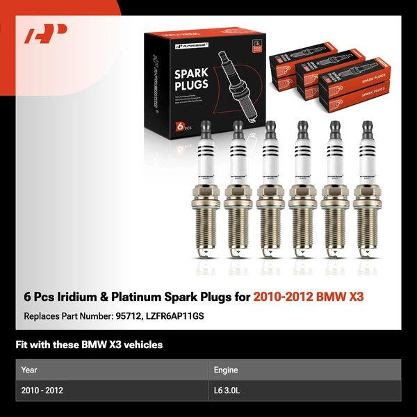 6 Pcs Iridium & Platinum Spark Plugs for 2010-2012 BMW X3