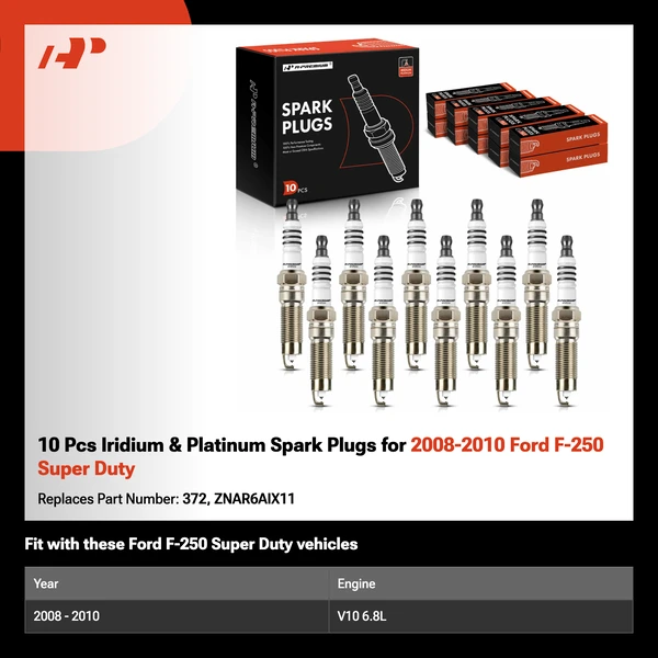 10 Pcs Iridium & Platinum Spark Plugs for 2008-2010 Ford F-250 Super Duty