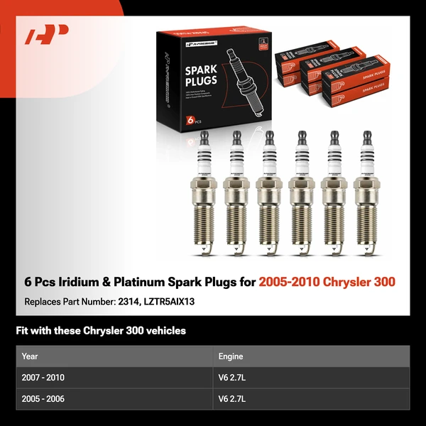 6 Pcs Iridium & Platinum Spark Plugs for 2005-2010 Chrysler 300