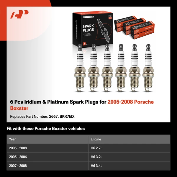 6 Pcs Iridium & Platinum Spark Plugs for 2005-2008 Porsche Boxster