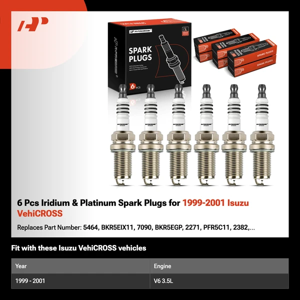 6 Pcs Iridium & Platinum Spark Plugs for 1999-2001 Isuzu VehiCROSS