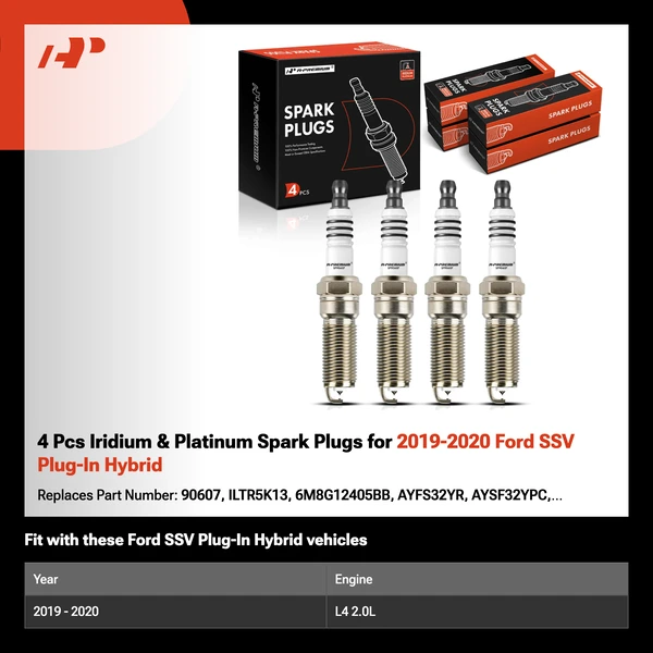 4 Pcs Iridium & Platinum Spark Plugs for 2019-2020 Ford SSV Plug-In Hybrid