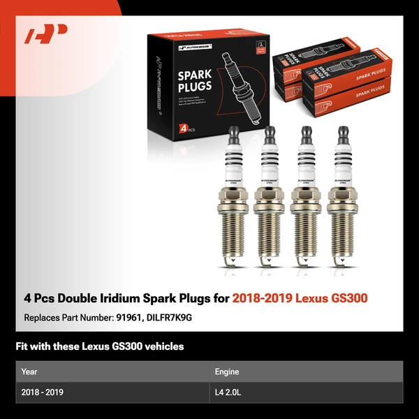 4 Pcs Double Iridium Spark Plugs for 2018-2019 Lexus GS300