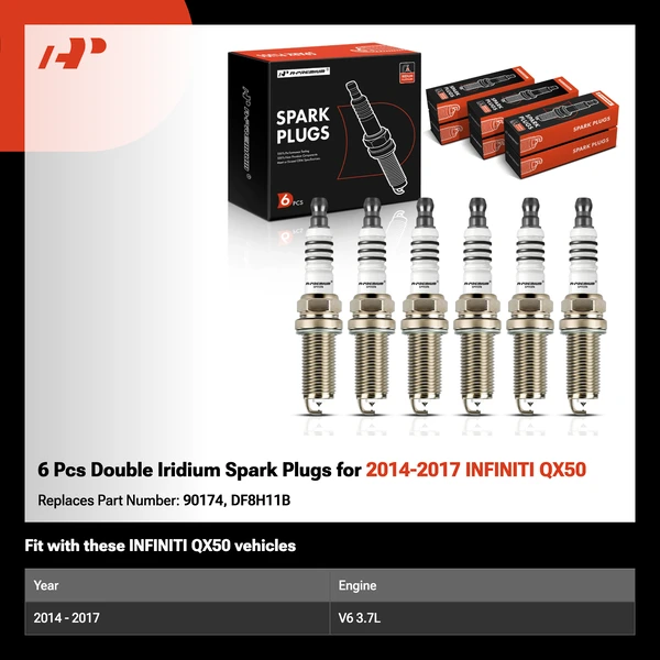 6 Pcs Double Iridium Spark Plugs for 2014-2017 INFINITI QX50