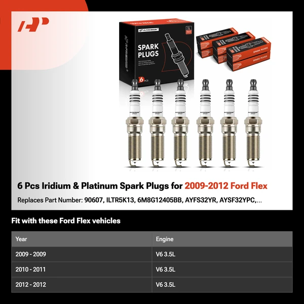 6 Pcs Iridium & Platinum Spark Plugs for 2009-2012 Ford Flex