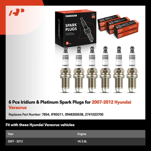 6 Pcs Iridium & Platinum Spark Plugs for 2007-2012 Hyundai Veracruz