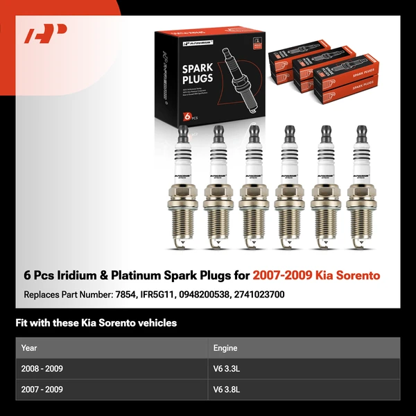 6 Pcs Iridium & Platinum Spark Plugs for 2007-2009 Kia Sorento