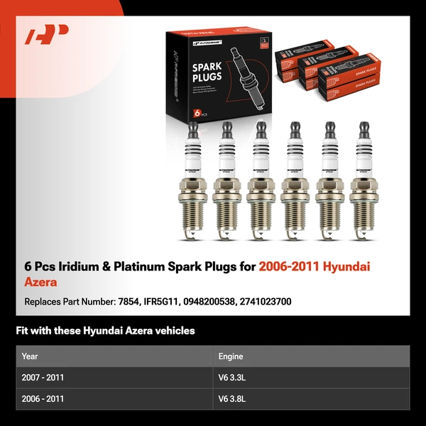 6 Pcs Iridium & Platinum Spark Plugs for 2006-2011 Hyundai Azera