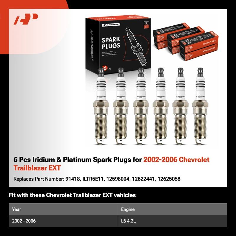 6 Pcs Iridium & Platinum Spark Plugs for 2002-2006 Chevrolet Trailblazer EXT