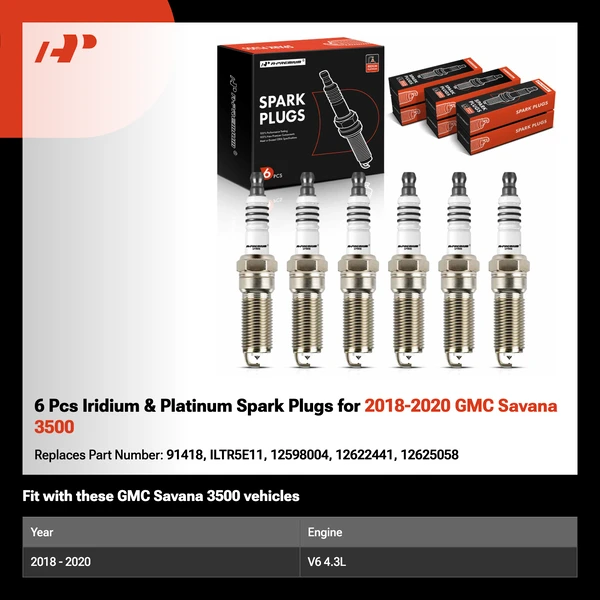 6 Pcs Iridium & Platinum Spark Plugs for 2018-2020 GMC Savana 3500