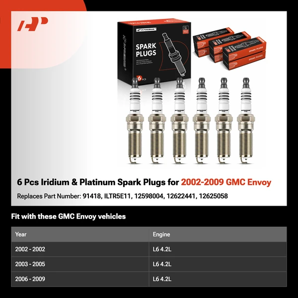 6 Pcs Iridium & Platinum Spark Plugs for 2002-2009 GMC Envoy