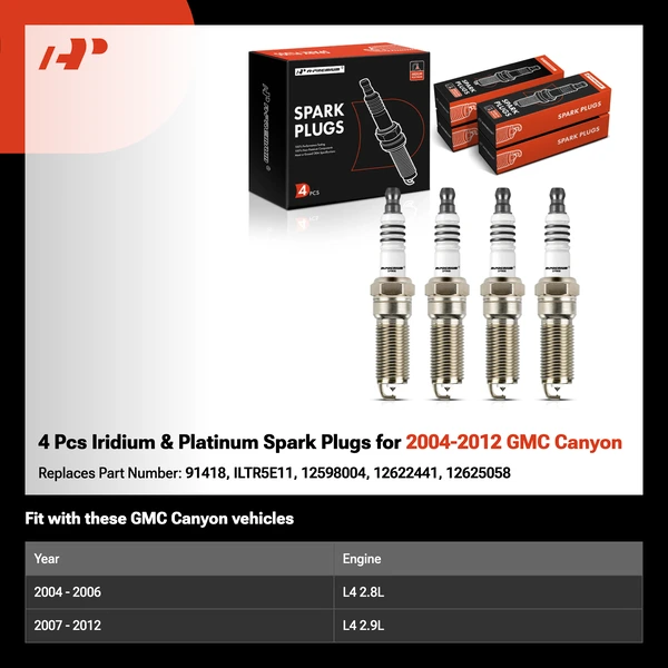 4 Pcs Iridium & Platinum Spark Plugs for 2004-2012 GMC Canyon